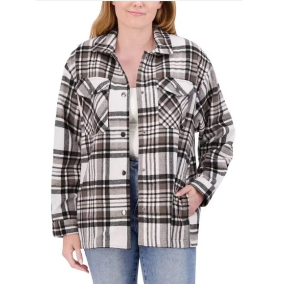 NWT HFX Women's Button Down Front Pocket Shirt Jacket Brown Size Small $80 EE440 - Picture 1 of 3
